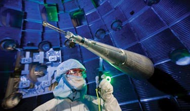 Nuclear precision An NIF technician checks the target positioner