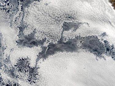 Marine stratocumulus clouds have open cells (sky in the middle) and closed cells (cloudy in the middle)