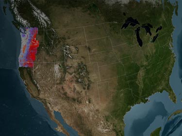 Lands managed by the US Forest Service in Washington state, Oregon and northern California