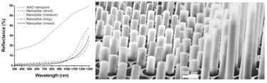 Bottom-up assembly of a moth-like antireflective nanopillar array