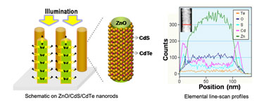 ZnO/CdS/CdTe nanorods on a conductive glass substrate