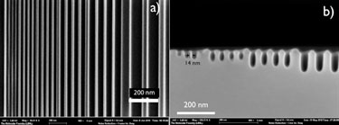 Imprinted grating (a) before and (b) after pattern transfer