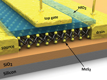 Diagram showing the structure of the first molybdenite transistor