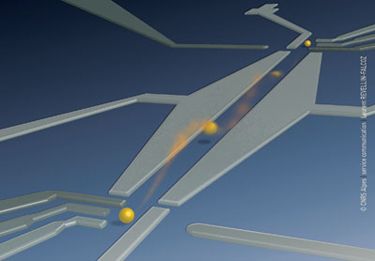 Artist's impression of how a single electron is transferred between two distant quantum dots