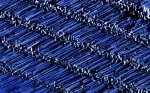 Nanowires line up on sapphire: scanning electron microscope image