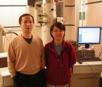 Jianyu Huang and Shuo Chen in front of a TEM.