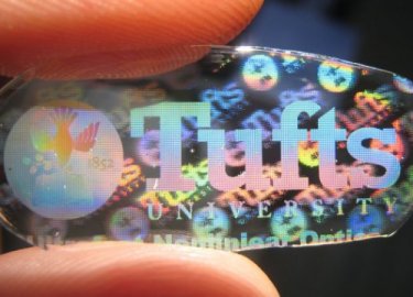 A holographic grating written in a thin film of silk.