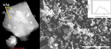 Glass particle containing silver monodispersed nanoparticles