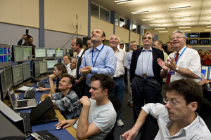 Smiles all around in the LHC control room