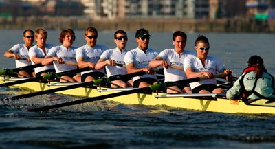 A Cambridge eight in action on the Thames