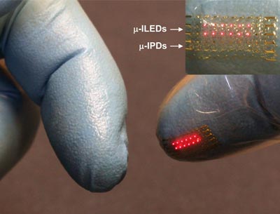 Photograph of LEDs at the tip of a glove