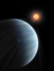 Artist's impression of light passing through the atmosphere of GJ 1214b