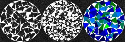 MRI images of tetrahedral dice inside a cylindrical container