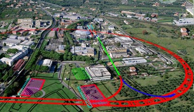 Composite image showing how the SuperB collider would be built at Frascati