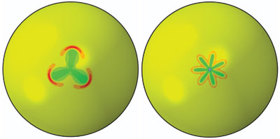 Computer simulations showing wrinkling
