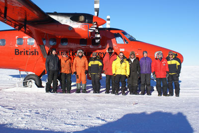 A photograph of some of the AGAP team and a Twin Otter