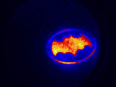 Image of a cold-electron bunch in the shape of the iconic Batman symbol