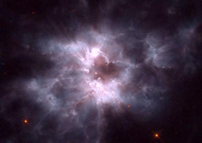 Representation of a white dwarf forming among a planetary nebula