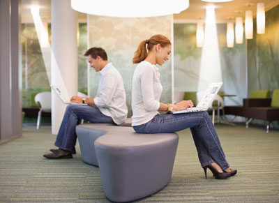 Photomontage illustrating how LED light could be used to transmit data in an office