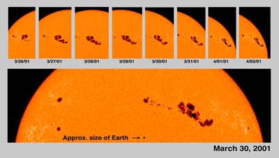 A series of sunspots taken SOHO in 2001