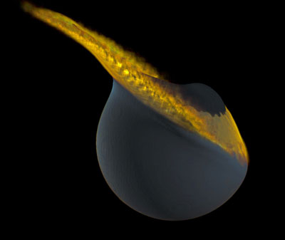 Simulation of a collision between the Moon and a smaller companion