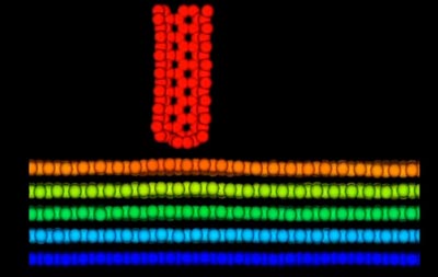 Computer simulation showing the diamond AFM tip on a graphite surface