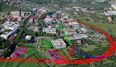 Aerial view of the Frascati lab showing where SuperB was to be built