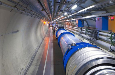 Photo of inside the tunnel of the Large Hadron Collider