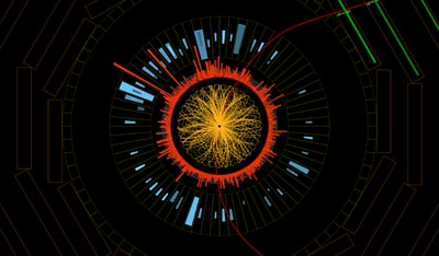 Event display of one of the upsilon decays in the LHC
