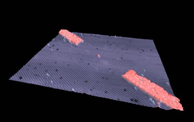 Illustration of the single-atom transistor with the single phosphorus atom at the centre