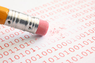 Image of an eraser rubbing out data Image of an eraser rubbing out data