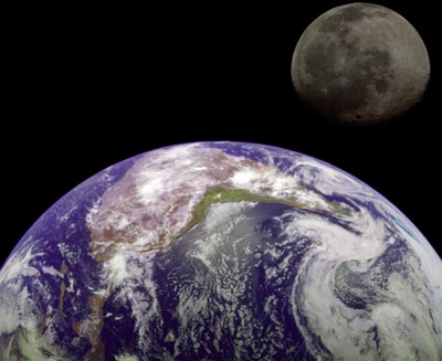 A NASA image of the Earth and the Moon