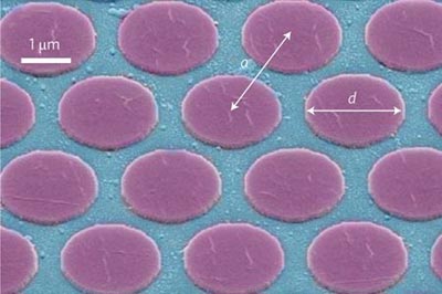Scanning electron microscope image of an array of stacked graphene/insulator disks