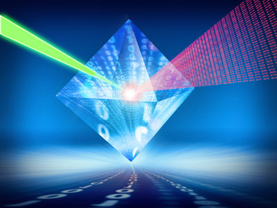An illustration showing how quantum information can be stored in a diamond