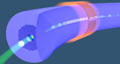 Artist's impression of how a tiny particle is trapped in a photonic-crystal fibre