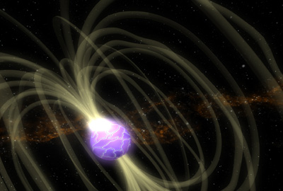 An artist&rsquo;s impression of magnetic-field lines around a neutron star