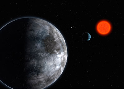 Artist's impression of the planetary system around the red-dwarf star Gliese 581