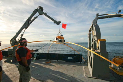 Photograph of one if the Scripps' ocean-bottom-dwelling electromagnetic receivers